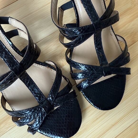 AEROSOLES PASSIONFRUIT SANDALS BLACK SNAKESKIN PATENT HEELS SIZE 9 - Picture 6 of 9